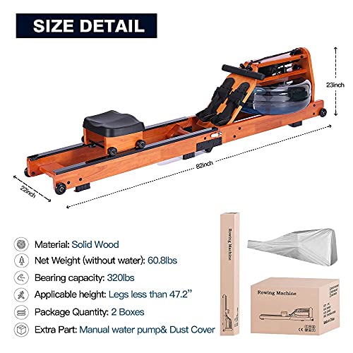 GYM ENERGY Foldable Water Rowing Machine for Home Gym Fitness, Wood Rower with Bluetooth Monitor Whole Body Exercise Cardio Training