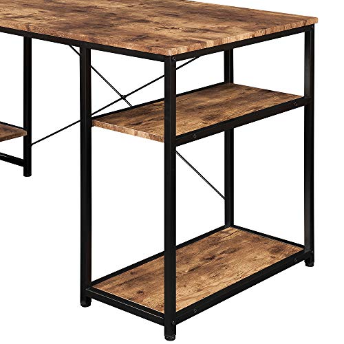 Modern Luxe L-Shaped Corner with Bookshelf 2-Pieces Computer PC Table Set Home Office Desk with Shelves, Brown