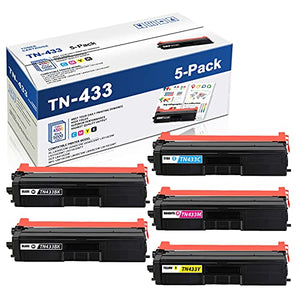 TN433BK TN433C TN433M TN433Y 5PK(2BK+1C+1M+1Y) Compatible TN433 High Yield Toner Cartridge Replacement for Brother DCP-L8410CDW MFC-L9570CDWT L9570CDW HL-L9310CDWTT L8260CDW Printer Toner Cartridge