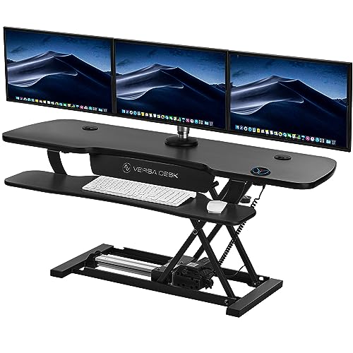 VERSADESK 48" Extra Wide Electric Standing Desk Converter, PowerPro Height Adjustable Sit to Stand Riser with Keyboard Tray, USB Charging Port, 80 lbs Capacity - Black