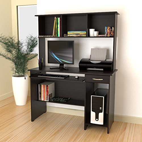 Inval Computer Workcenter with Hutch, Espresso-Wengue