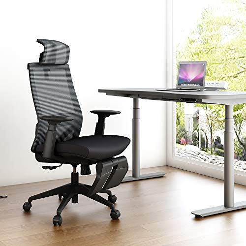 Home Office Swivel Ergonomic Executive Desk Mesh Task Chair High Adjustable with Headrest Footrest (Black)