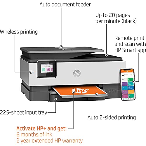 HP OfficeJet Pro 8025e All-in-One Wireless Smart Color Printer 1K7K3A Print, Scan, Copy, Fax, Mobile Functions, 6mths Instant Ink with HP+ Bundle with DGE Cable + Small Business Productivity Software