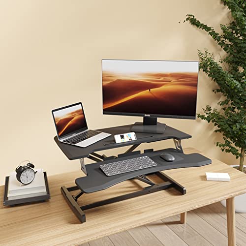 Adjustable Height Desk Riser with Removable Keyboard Tray - Dual Monitor Lift Computer Workstation