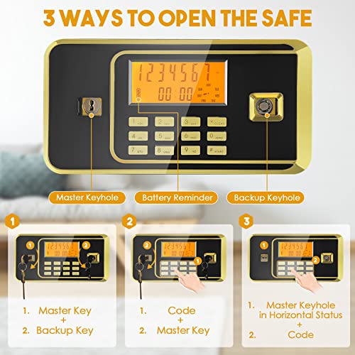 1.7 Cub Medium Home Safes Fireproof Waterproof - Digital Security Box with Dual Safety Key and Combination Lock for Money Gun Cash Jewelry
