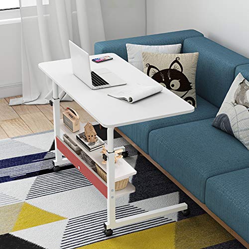 Tpouo Height Adjustable Computer Desk,Sit Stand Up Desk Workstation with Crank Handle for Office Home Living Room Bedroom,Tray Bed Side Computer Table,White(60 cm×40 cm