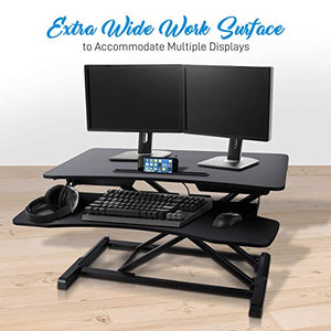 Height Adjustable Computer Desk Stand - Portable Computer Sit / Stand Desk with Quick Setup Pop-up Design, Stain-Resistant, Provides Spacious Work Area & No Assembly Required - Pyle PDRIS14