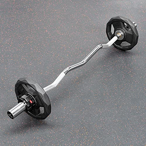 METIS EZ Curl Bar - Tricep Bar for Arm Weights Exercises | Weight Bars For Lifting | Bicep Curl Bar | Strength Training Equipment | EZ Weight Bar (+ 55lb Weight Plates [Pair])