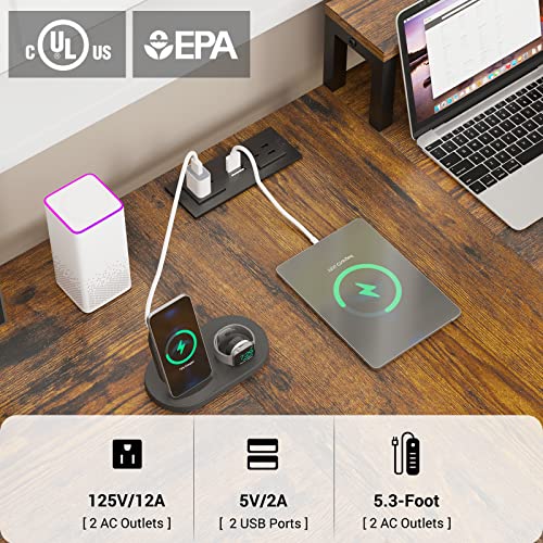 SEDETA 94.5" Home Office Gaming Desk with Storage, LED Lights, Power Strip, Keyboard Tray & Monitor Stand, Rustic Brown
