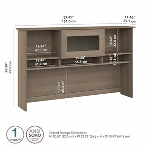 Pemberly Row Contemporary 60W Hutch in Ash Gray - Engineered Wood