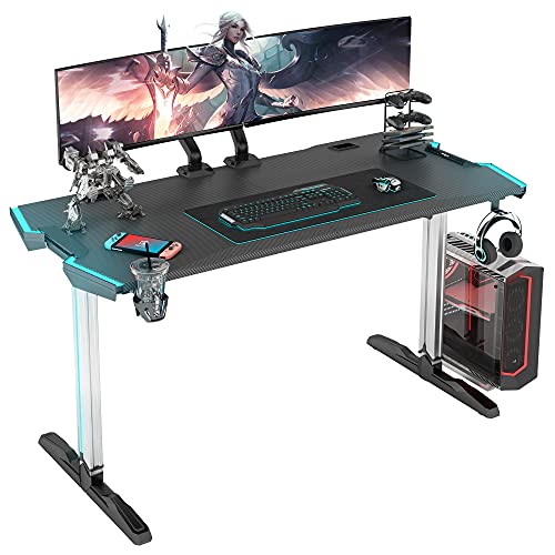 GALAXHERO Gaming Desk, 61.2'' Computer Desk with RGB LED Lights and Aluminum Alloy Legs, Gamer Workstation with Carbon Fiber Texture Surface and Full Size Mouse Pad