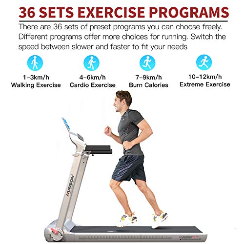 HARISON Folding Treadmill Portable Electric Running Machine 300 LBS Capacity with LCD Display, Device Holder and Adjustable Height for Home Cardio Workout (Installation Free)