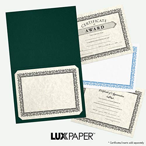 LUXPaper Certificate Holders for 8 1/2 x 11 Certificates or Documents in 100 lb. Green Linen, Display Folder for Paper Awards, 250 Pack, Holder Size 9 1/2 x 12 (Green)