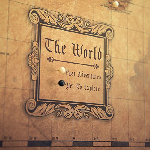 Conquest Maps Map with Pins - World Travel Map Golden Aged Style Push Pin Travel Map Cork Board, Track Your Travels Pinable Canvas Map with Cork Backing, Internal Framed (54 x 36 Inches (3 Panel))