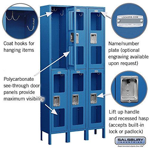 Salsbury Industries S-62362BL-U Double Tier 36-Inch Wide 6-Feet High 12-Inch Deep Unassembled See Through Metal Locker, Blue