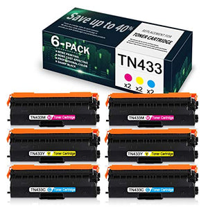6 Pack (2C/2Y/2M) TN433C TN433M TN433Y Compatible Toner Cartridge Replacement for Brother HL-L8260CDW DCP-L8410CDW MFC-L8610CDW L8690CDW L8900CDW L9570CDW Printer, Toner Cartridge.