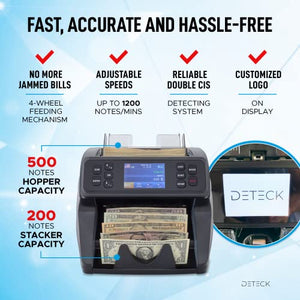 DETECK Spark Money Counter Machine Mixed Denomination, Multi Currency DT600 Bank Grade Bill Counter Machine, Serial Nb, 2CIS/UV/MG Counterfeit Detection, Cash Counter, Value Count & Print