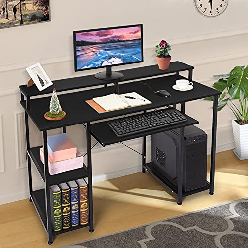 JIAJO Computer Desk for Home Office, 46.5 inches Writing Table Office Workstation with Storage Shelves Keyboard Tray Monitor Stand, Elegant Black