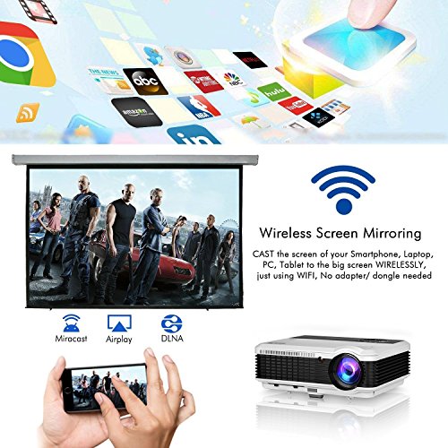 HD LCD HDMI Wireless Bluetooth Movies Projector for Gaming TV Home Theater 4600 Lumen 1280x800 New 2019 Android Video Projectors Compatible with iPad HDMI VGA USB, DVD Laptop Smartphone PS4 Wii Xbox