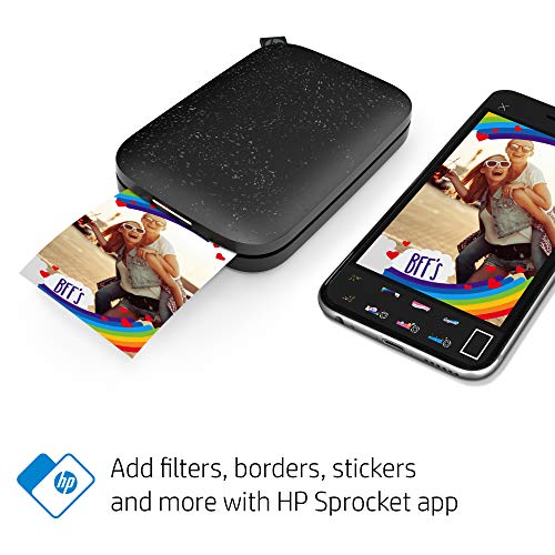 HP Sprocket Portable 2x3" Instant Photo Printer (Noir) Print Pictures on Zink Sticky-Backed Paper from your iOS & Android Device.