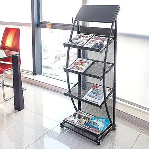 HACSYP Leaflet Display Stand, 4 Tier Mail Organizer, Floor-Standing Brochure Holder with Wheels