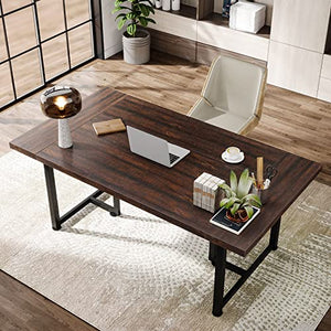 Tribesigns 6FT Conference Table, Large Boardroom Desk, 70.8L x 31.5W x 29.5H, Rustic Brown & Black