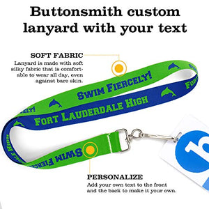 Buttonsmith Sporty Mascots Lanyard - Pack of 25 - Choose Background Color, Font Color, Font Style and Icon - Personalize with Your Name or Text - Made in the USA