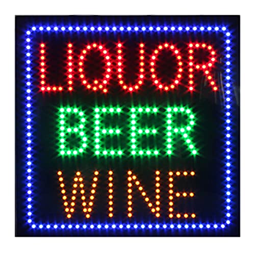 Liquor Beer Wine Sign for Business, Super Bright LED Open Sign for Liquor Store, Electric Advertising Display Sign for Wine Store Business Shop Store Window Home Decor. (24" x 24")