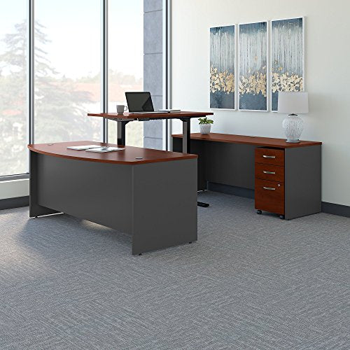 Bush Business Furniture Series C 72W U Shaped Desk with Height Adjustable Bridge and Storage in Hansen Cherry