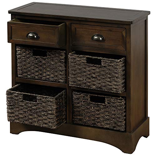 TREXM Rustic Storage Cabinet with Two Drawers and Four Classic Fabric Basket for Kitchen/Dining Room/Entryway/Living Room, Accent Furniture (Dark Brown)