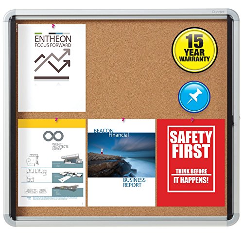 Quartet Enclosed Cork Bulletin Board, 30" x 27" or 6 Sheets, Swing Door, Aluminum Frame (EIHC2730)