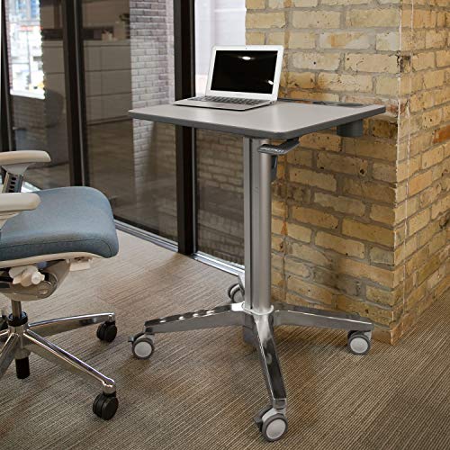 Ergotron LearnFit Mobile Standing Desk - Adjustable Height Small Rolling Laptop Sit Stand Desk - Grey