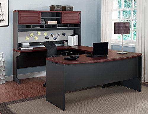 Ameriwood Home Pursuit U-Shaped Desk with Hutch Bundle, Cherry