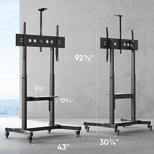 ONKRON Portable TV Stand on Wheels for 50-100 Inch Screens - Height Adjustable - Black