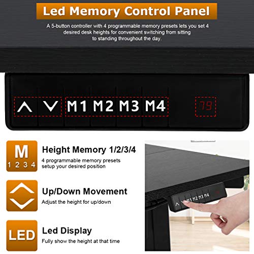 Height Adjustable Computer Desk, Home Office Gaming Desk, 47.2" Modern Simple Style Sit Stand Electric Desk, Writing Computer Workstation or Home Office,Black