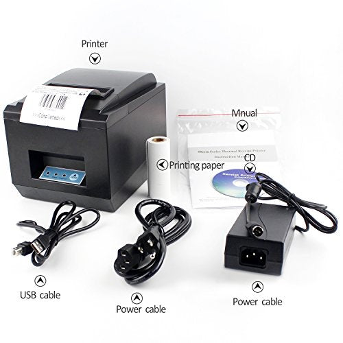 POS Thermal Receipt Printer，Symcode Ethernet/LAN, & Serial Port - Auto Cutter - Cash Drawer Port - Paper Width 3 1/8" (80mm) - Works on Windows XP/Vista/7/8/8.1/10 Uses