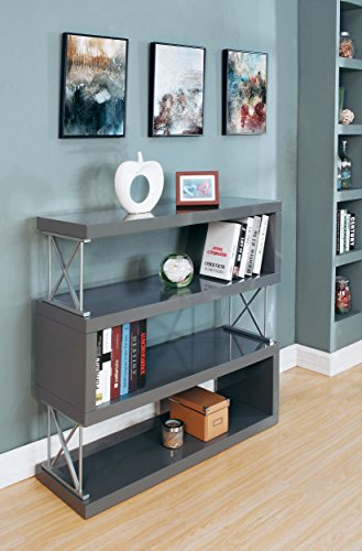 Homelegance Netto 3-Tier High Gloss Finished Bookcase, Gray