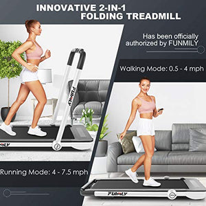 Treadmill,Under Desk Folding Treadmills for Home,2-in-1 Running, Walking&Jogging Portable Running Machine with Bluetooth Speaker & Remote Control,5 Modes & 12 Programs (White)