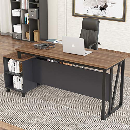 Tribesigns Large L-Shaped Desk, 55 Inches Executive Office Desk Computer Table Workstation with 47 Inches File Cabinet Storage, Brown