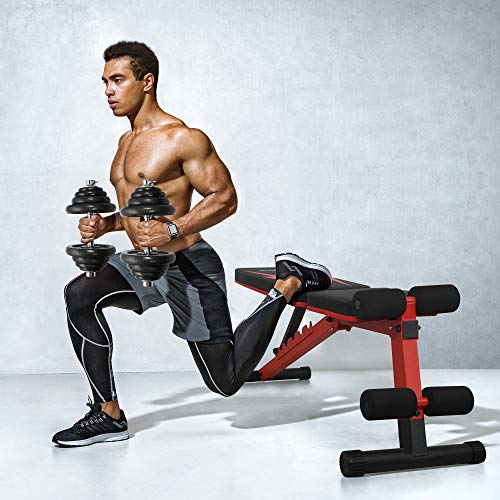 STOZM Multi-Purpose Adjustable Strength Training Weight Bench (Crimson) - High Weight Capacity 900 lbs and Dumbbell Set with Case – 50 kgs for Home Gym & Full Body Workout (Black Paint Finish)