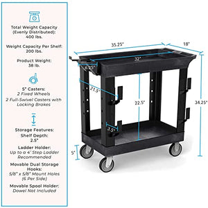 Stand Steady Tubstr 2 Shelf Utility Cart | Heavy Duty Service Cart | Holds 400 lbs. | Adjustable Storage Hooks | Tub Cart for Warehouse, Garage, School & Office (Black)