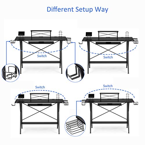 XYYSSM 47" Gaming Table E-Sports Computer Desk Home Office Workstation with USB Cup Holder Headphone Hook Black