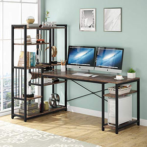 Tribesigns 67 Inches Large Computer Desk with Storage Shelves, Office Desk Writing Table Workstation with Hutch Bookshelf, L Shaped Desk for Home Office,Rustic