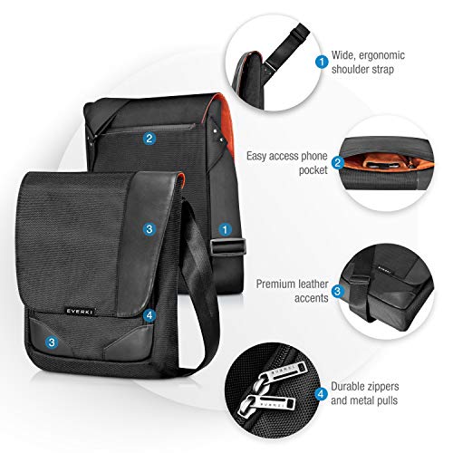 Everki EKS622XL Venue X-Large Premium RFID Mini Messenger Bag for 12-Inch iPad Pro/Surface Pro/MacBook Black