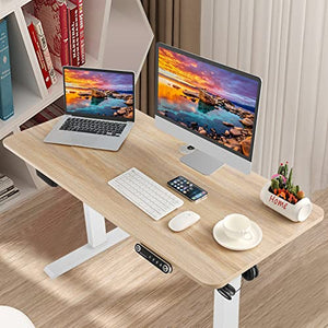 55 x 24 Inch Electric Standing Desk Adjustable Height, Sit-Stand Desk with Oversized Mouse Pad, Four Memory Heights, 27''-45'' Lifting Range Stand up Desk, Oak Tabletop with White Frame