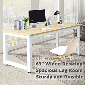 Modern Computer Desk 63" Large Office Desk Writing Study Table for Home Office Desk Workstation Wide Metal Sturdy Frame Thicker Steel Legs, White
