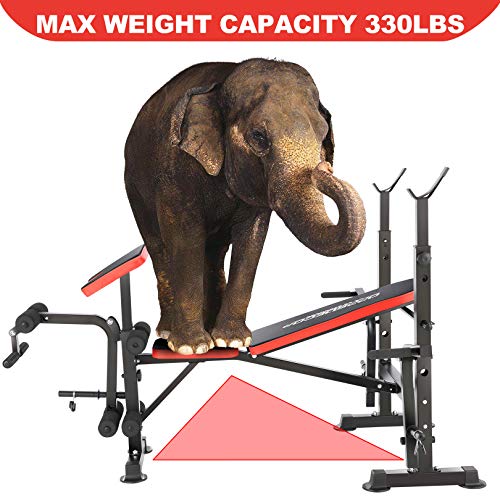 Olympic Weight Bench Adjustable Workout Bench Multifunctional Workout Station with Preacher Curl, Leg Developer for Indoor Exercise (Red)