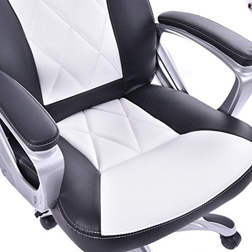 Giantex High Back Racing Style Bucket Seat Gaming Chair Swivel Office Desk Task (White)