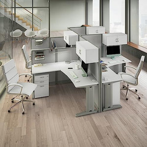 Bush Business Furniture Office in an Hour L Shaped Cubicle Desks with Storage and Privacy Panels | Quad Workstation Set for 4 People, Pure White