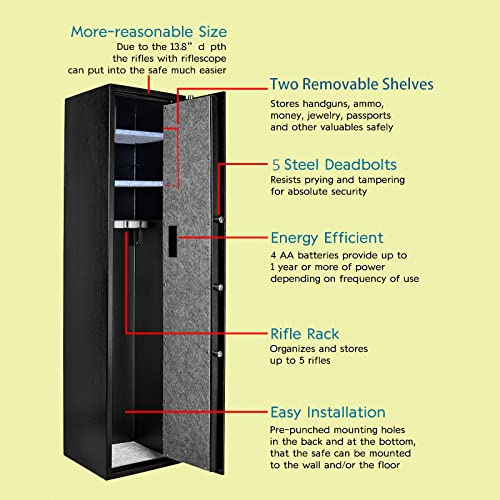 Gearmart Fast Access Gun Safe Rifle Safe Larger and Durable for 5-6 Gun Shotgun Cabinet (Larger Rifle Safe-Electronic)